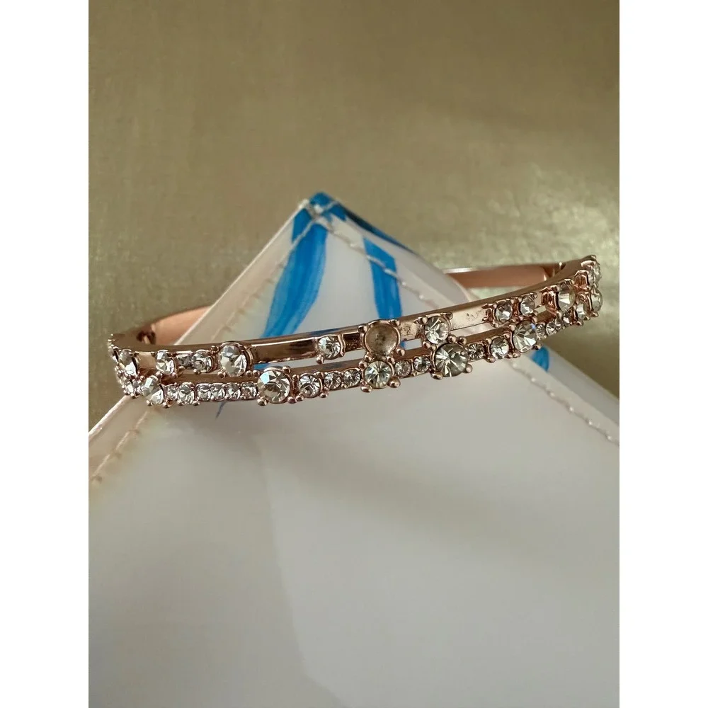 Givenchy Rose Gold Tone Crystal Double Row Hinged Bangle Bracelet Missing Stone